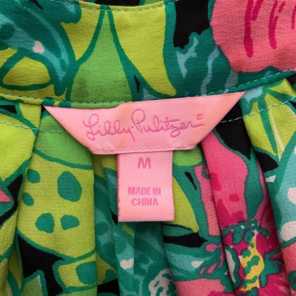 Lilly Pulitzer Skip On It Elza Top Blouse Size Medium 100% Silk Frogs Floral - Picture 5 of 7